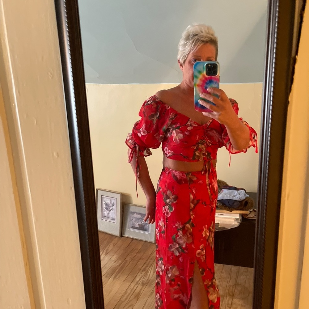 Floral Red Maxi Dress small or large available